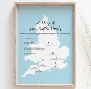 Map of Jane Austen Novels Print